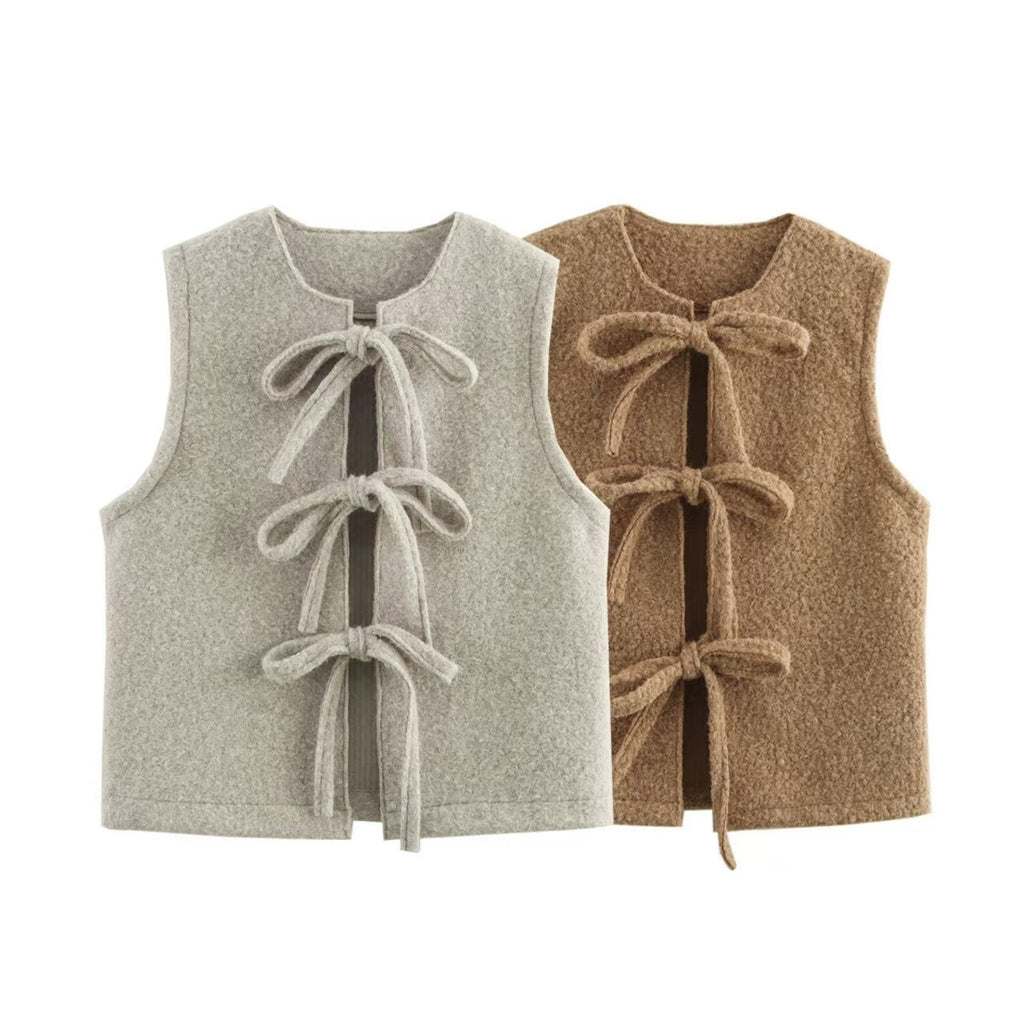 Wool Quality Bowknot Decoration Vest Coat