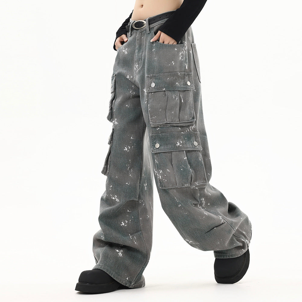 Splash-ink Denim Cargo-Trousers Workwear For Men