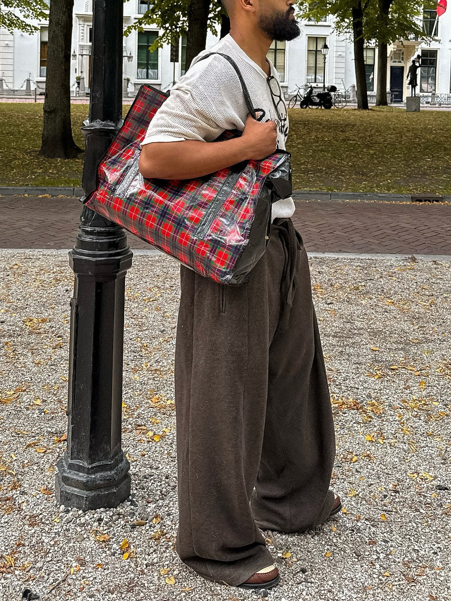 Brown Elastic Waist Drawstring Casual Pants