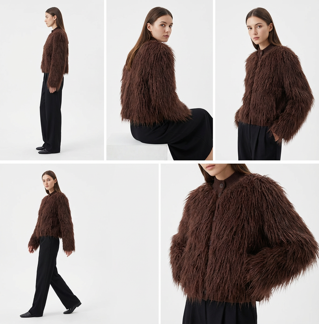 Women's Artificial Fur Effect Knitted Jacket