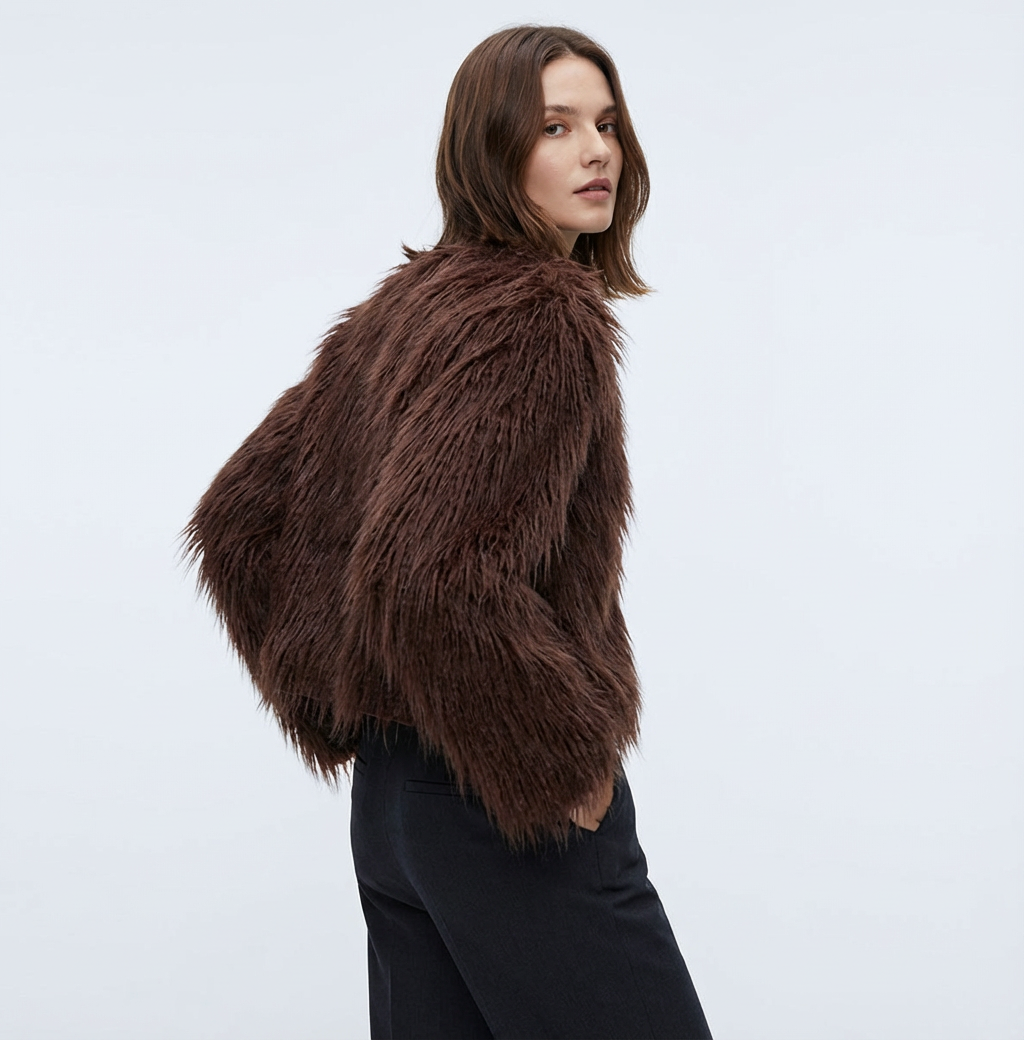 Women's Artificial Fur Effect Knitted Jacket