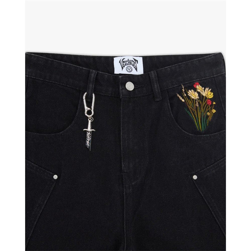 Fallen Knight Black Jeans With Embroidered
