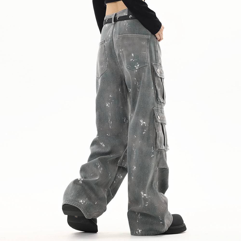 Splash-ink Denim Cargo-Trousers Workwear For Men