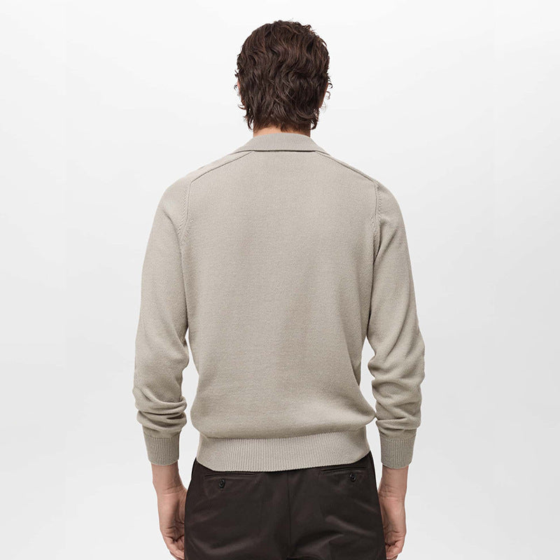 Men's Long Sleeve Polo Shirt - Sweater Solid Color