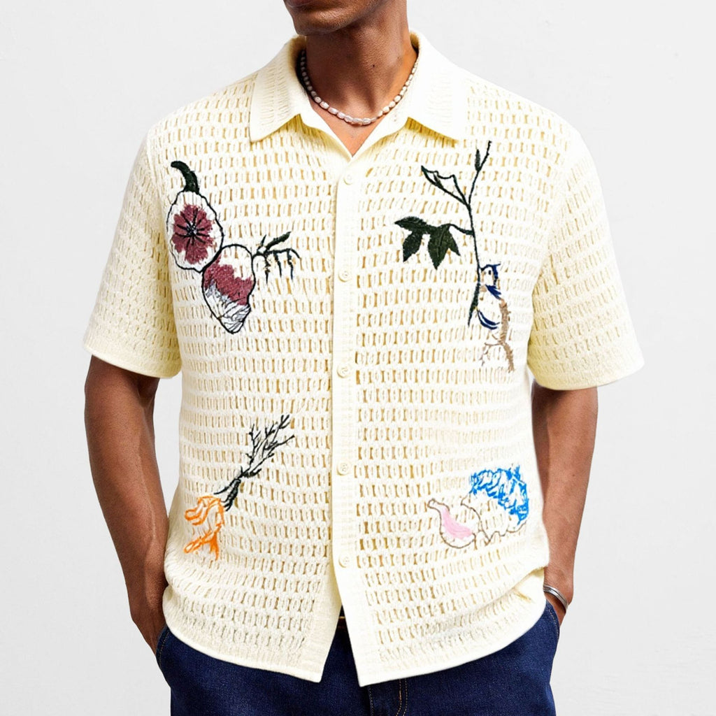 Embroidery Knitwear Summer Short Sleeve Men's Shirt