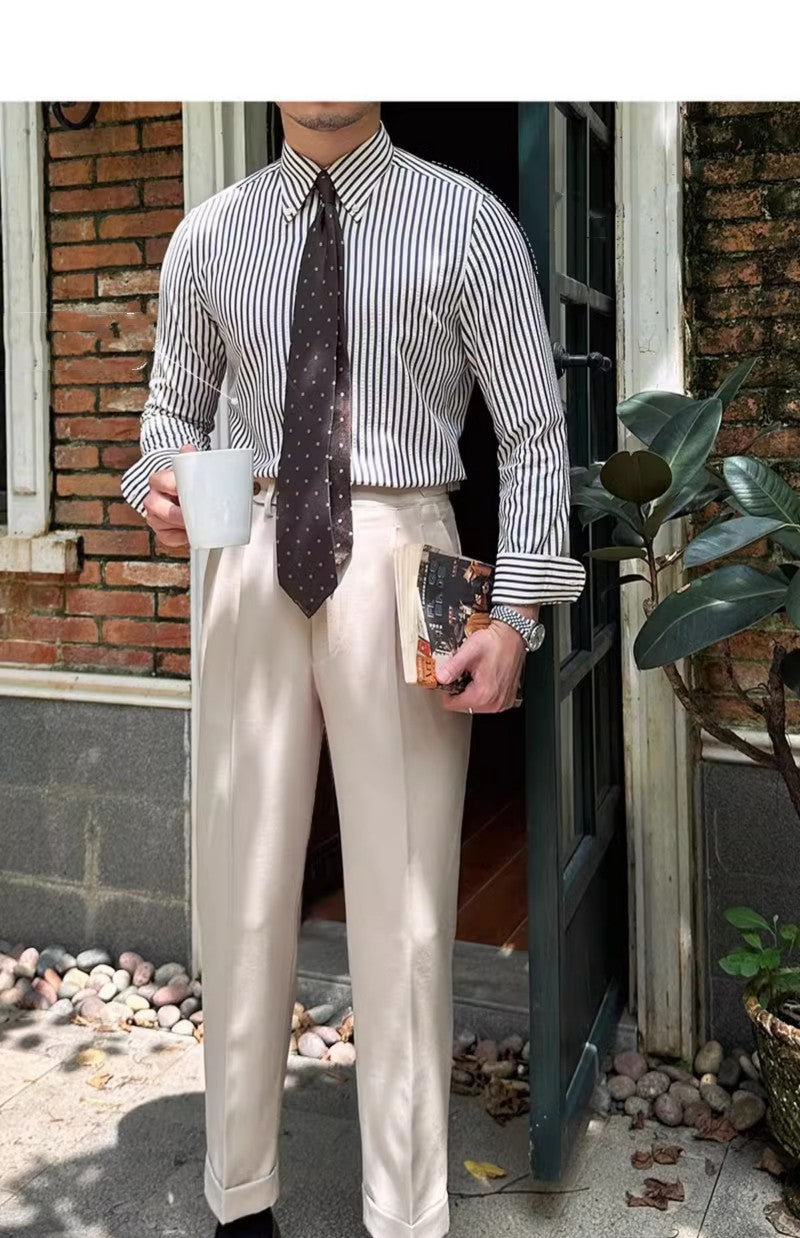 Men's Anti-Wrinkle Breathable Stripes Long-sleeved Shirt