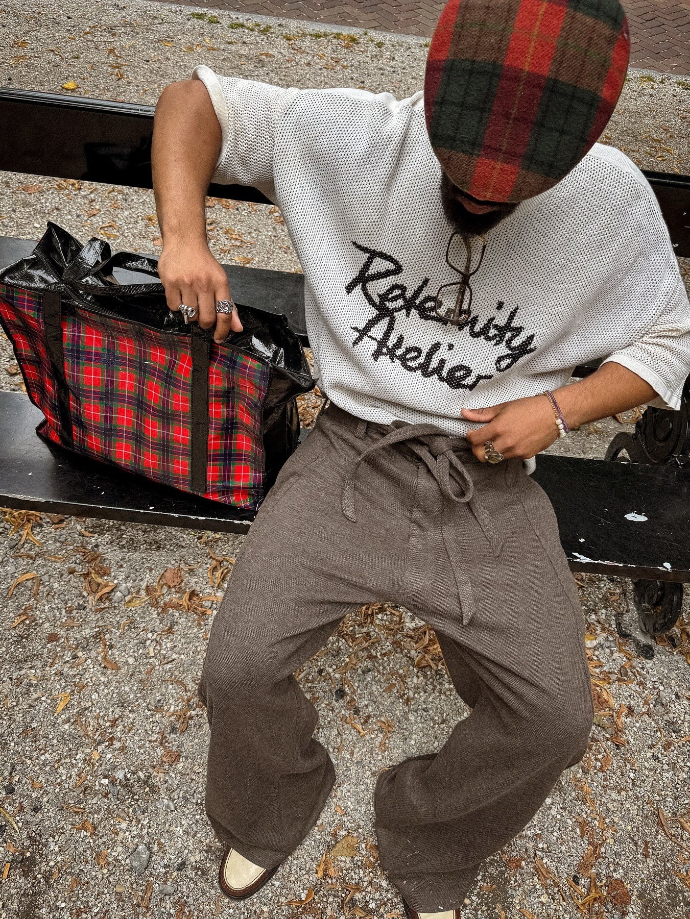 Brown Elastic Waist Drawstring Casual Pants