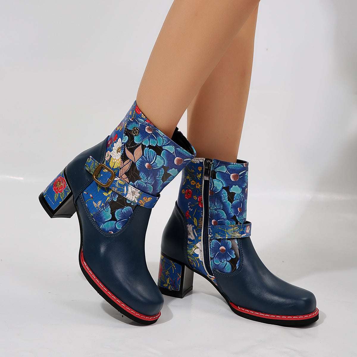 Women's Printed Stitching Thick Bottom Bootie
