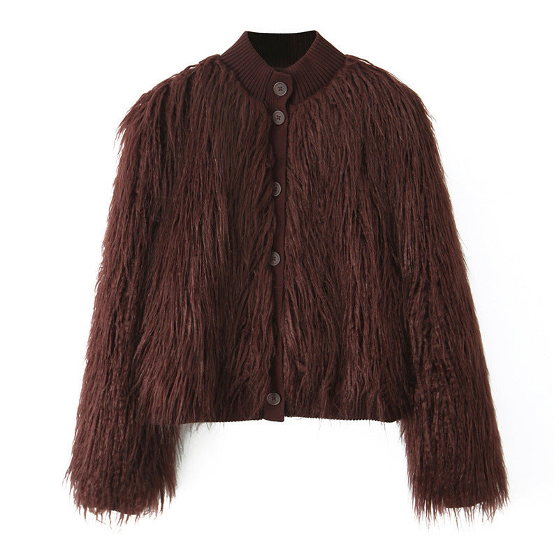 Women's Artificial Fur Effect Knitted Jacket