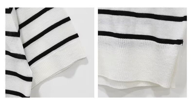 Half Sleeve Striped Short Sleeve Summer Casual Knitted Top