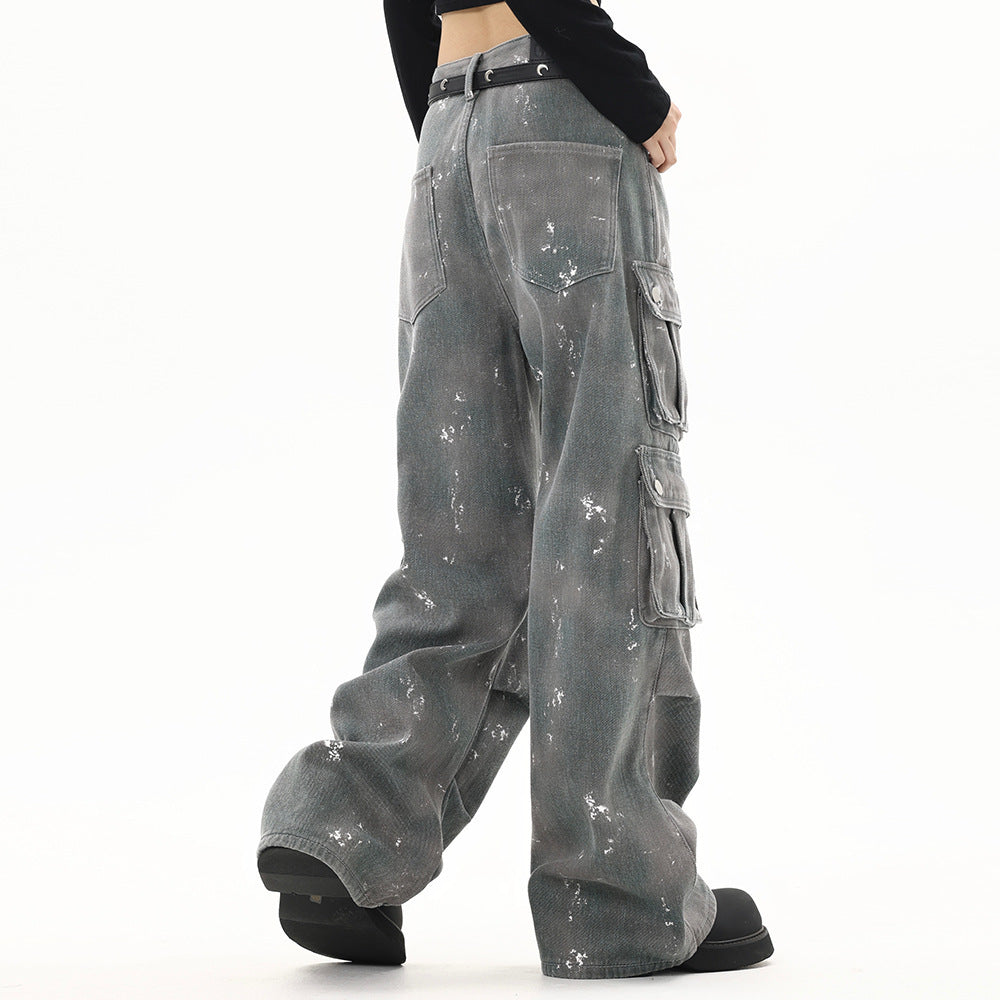 Splash-ink Denim Cargo-Trousers Workwear For Men