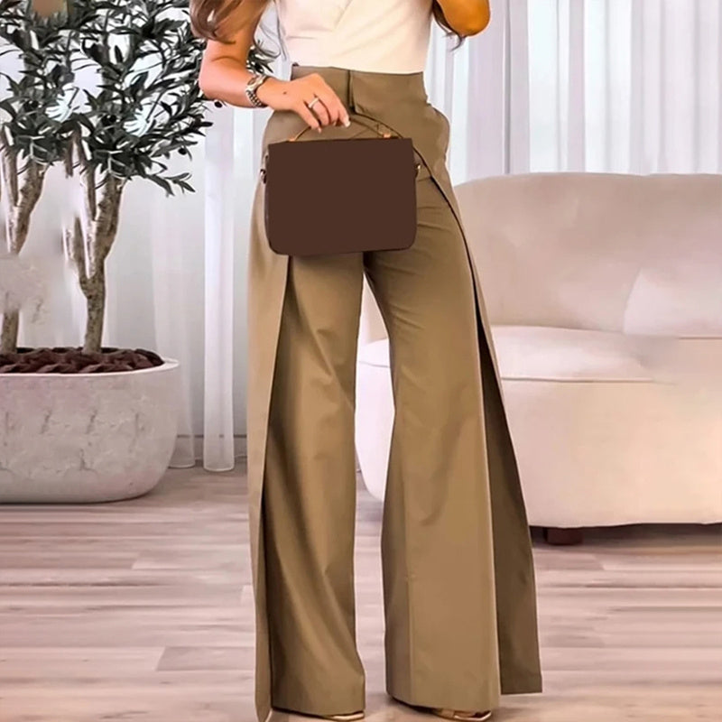 Women's Solid Color High-Waisted Wide-Leg Pants