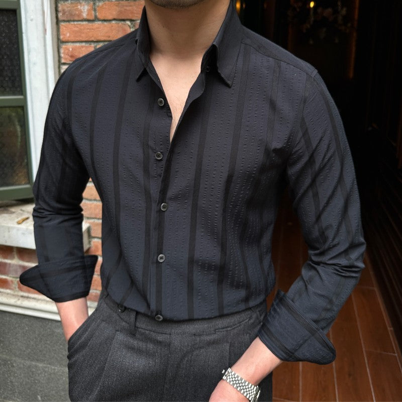 Retro Men's Breathable Striped Long Sleeve Shirt