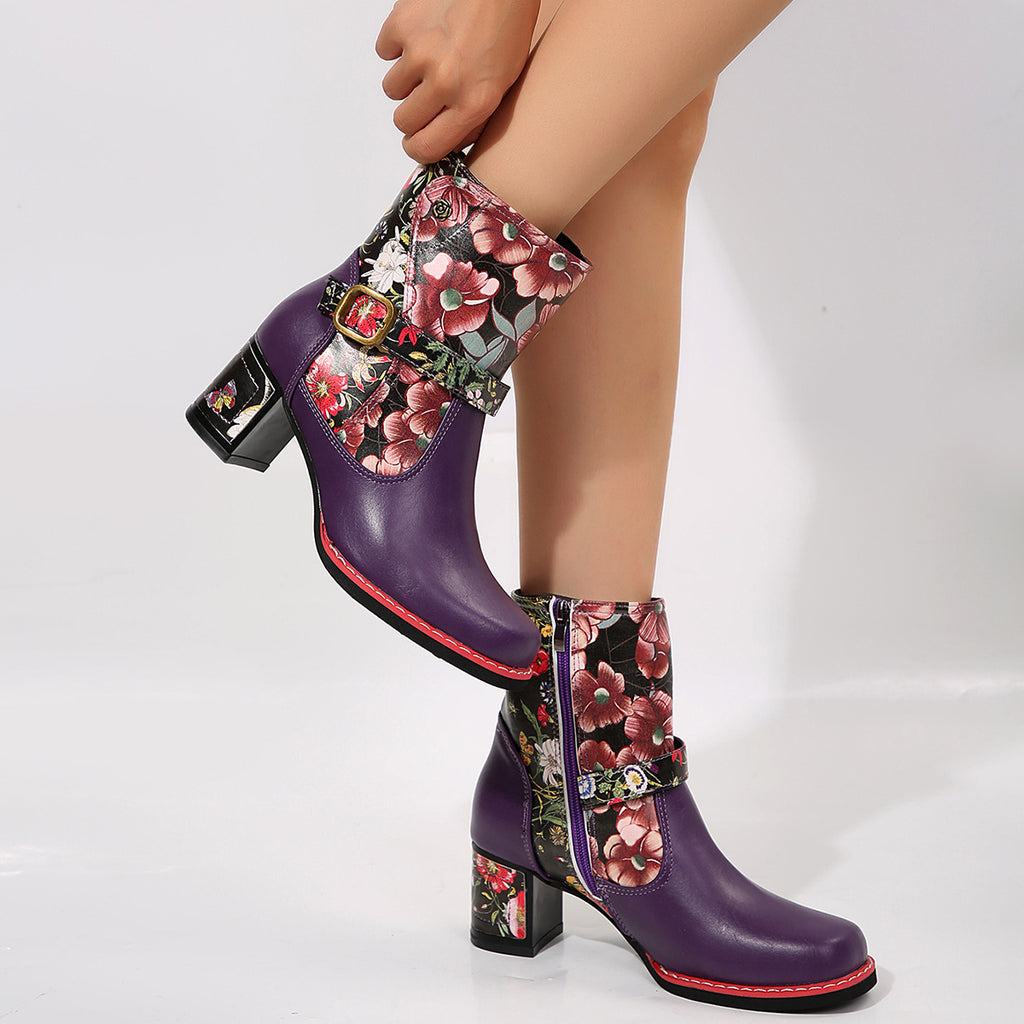 Women's Printed Stitching Thick Bottom Bootie