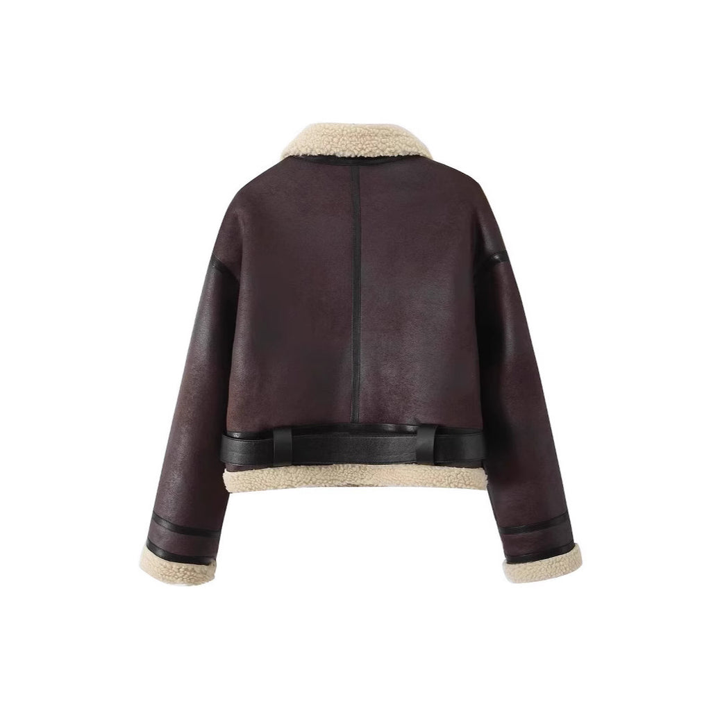 Women's Wear Fur Integrated Lapel Thickening Warm Double-sided Casual Short Jacket