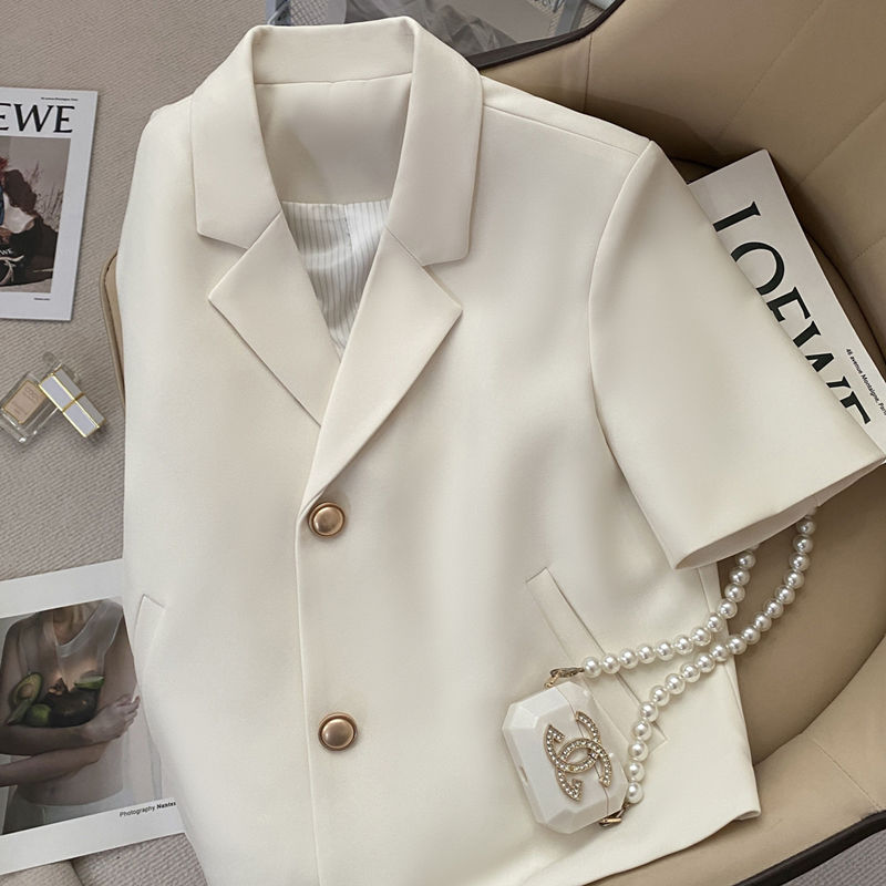 Women's Creamy-white Short-sleeved Jacket