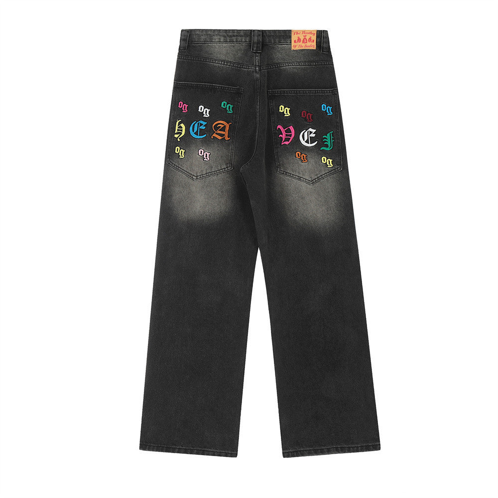 Og Embroidered Loose Jeans For Men
