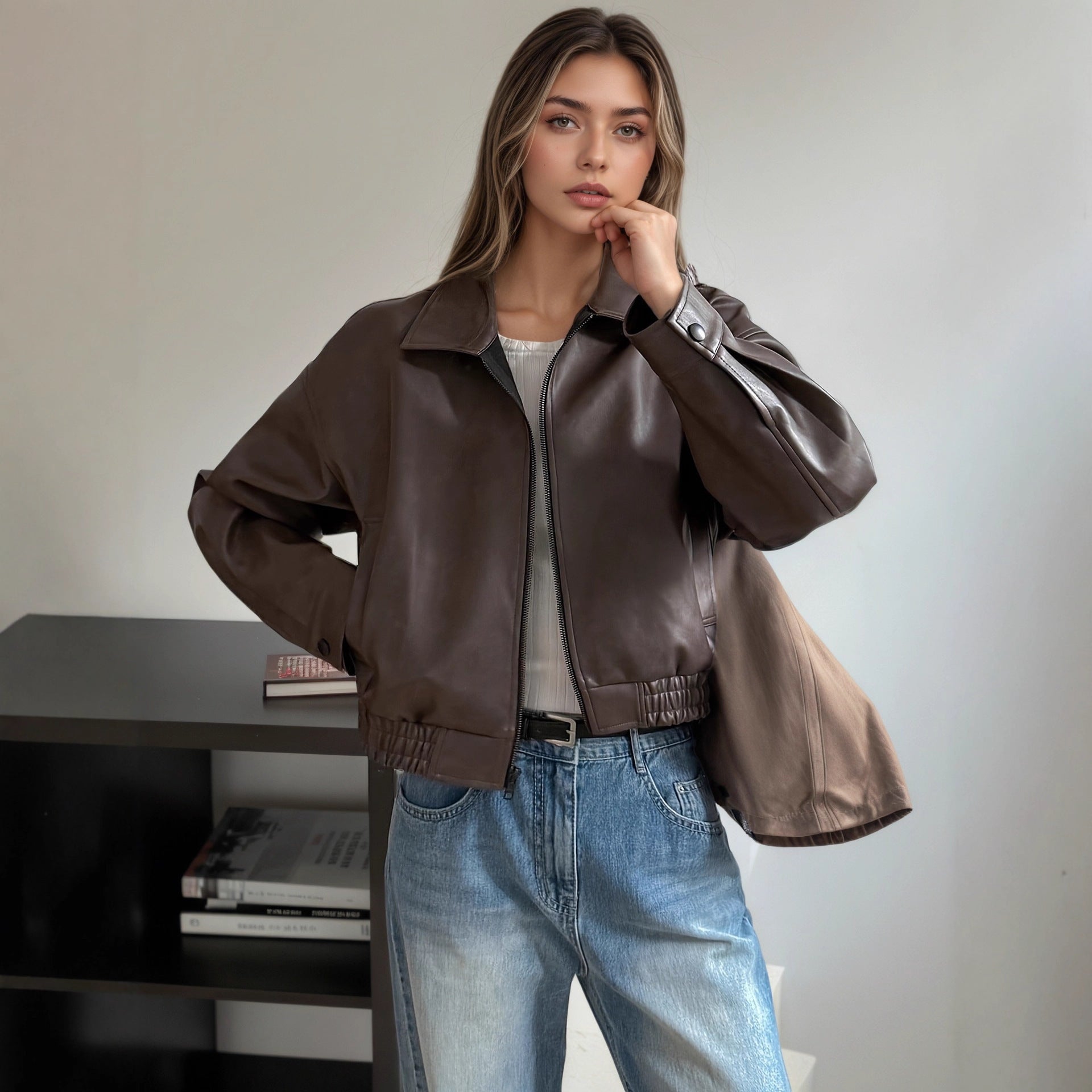 Retro Long-sleeved Leather Jacket