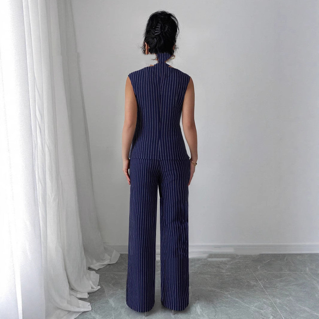 Casual Striped Lapel Suit Straight-leg Pants Suit