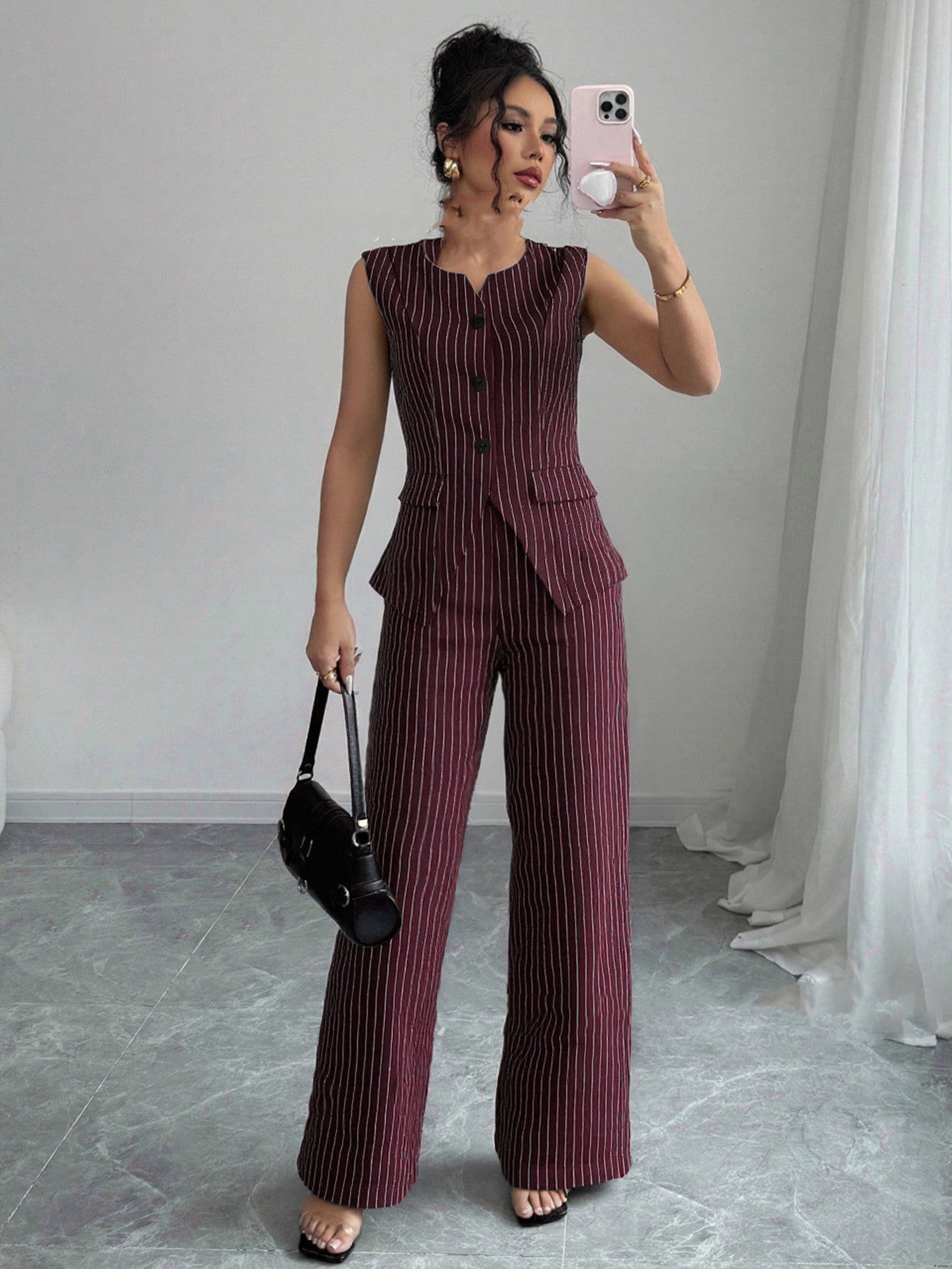Casual Striped Lapel Suit Straight-leg Pants Suit