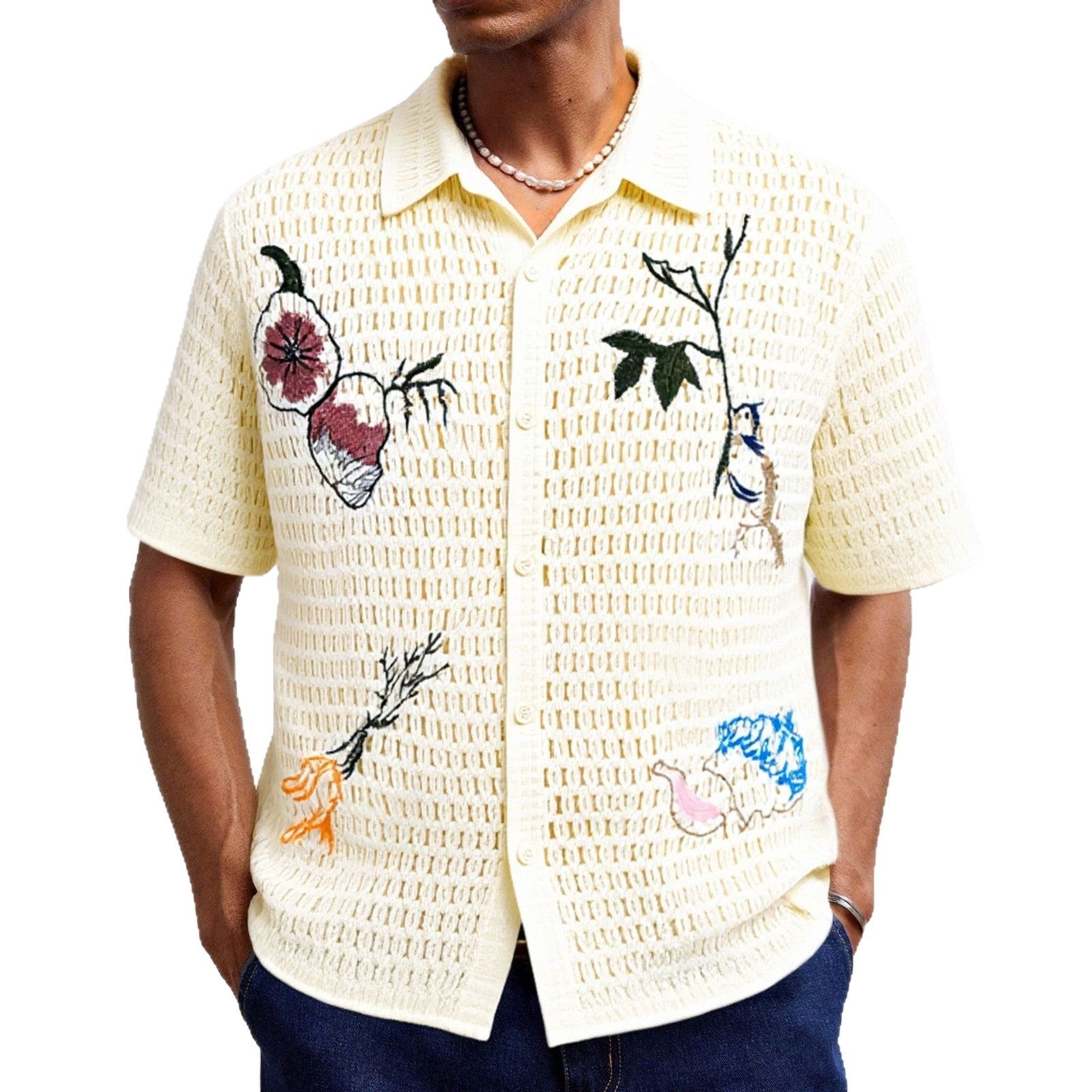 Embroidery Knitwear Summer Short Sleeve Men's Shirt