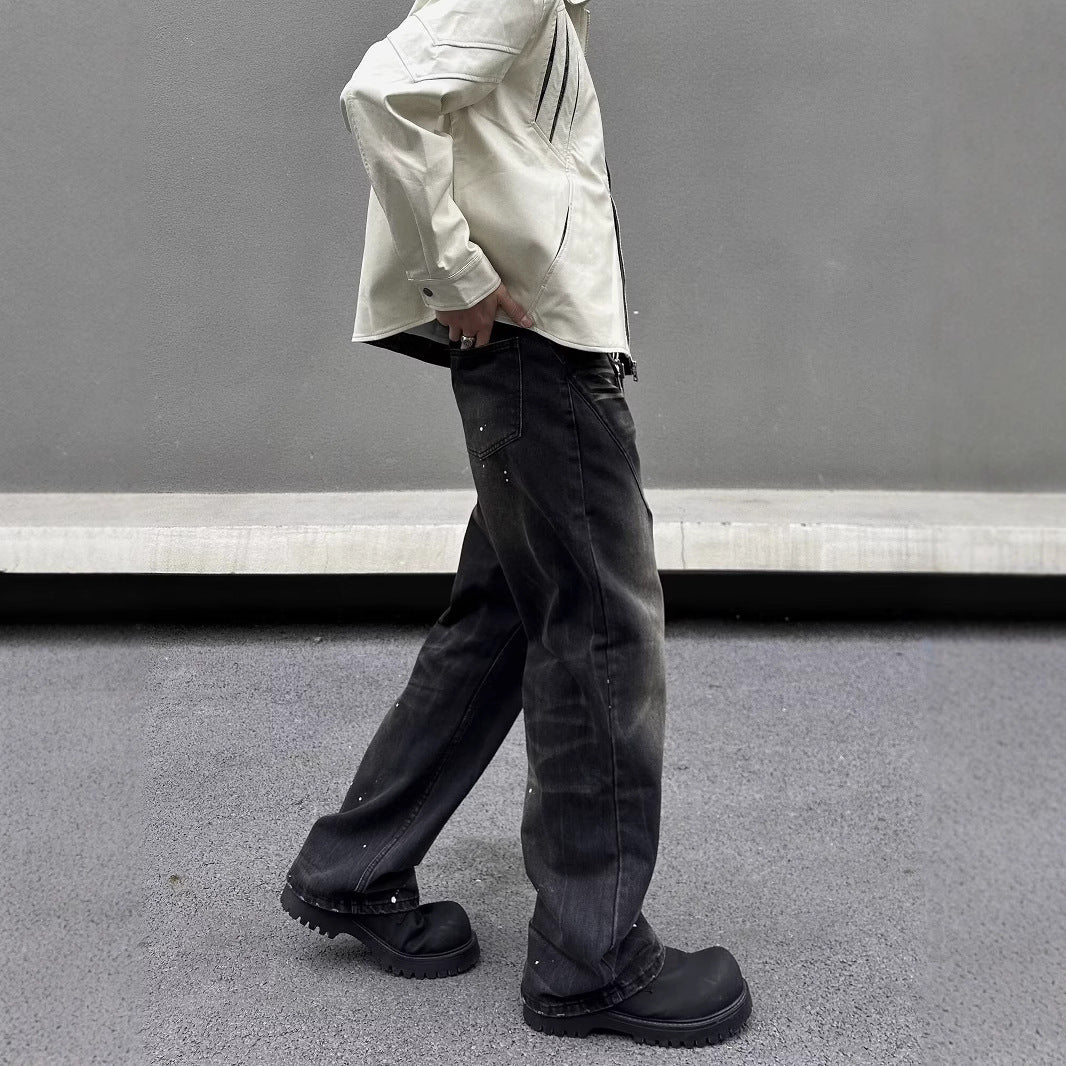 Men's Retro Washed Black Jeans