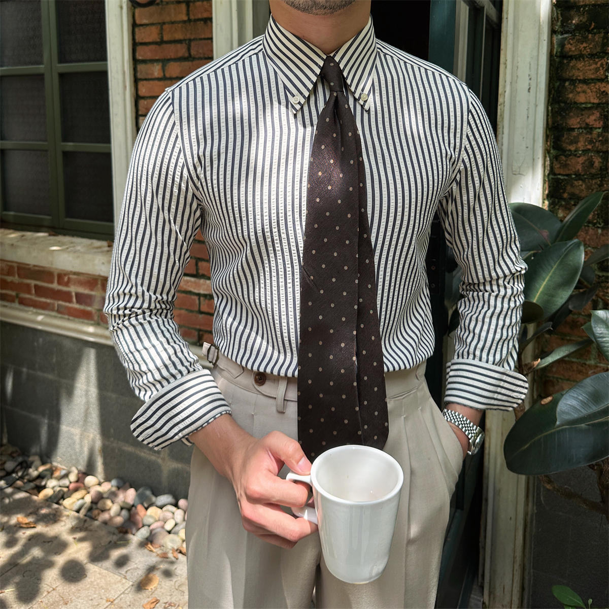 Men's Anti-Wrinkle Breathable Stripes Long-sleeved Shirt