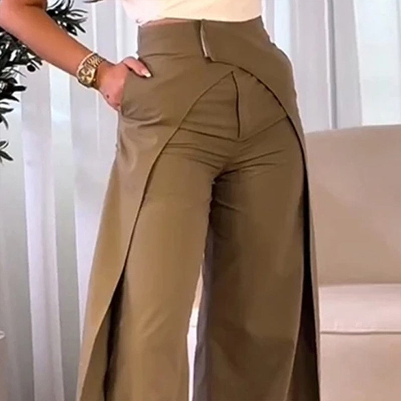 Women's Solid Color High-Waisted Wide-Leg Pants