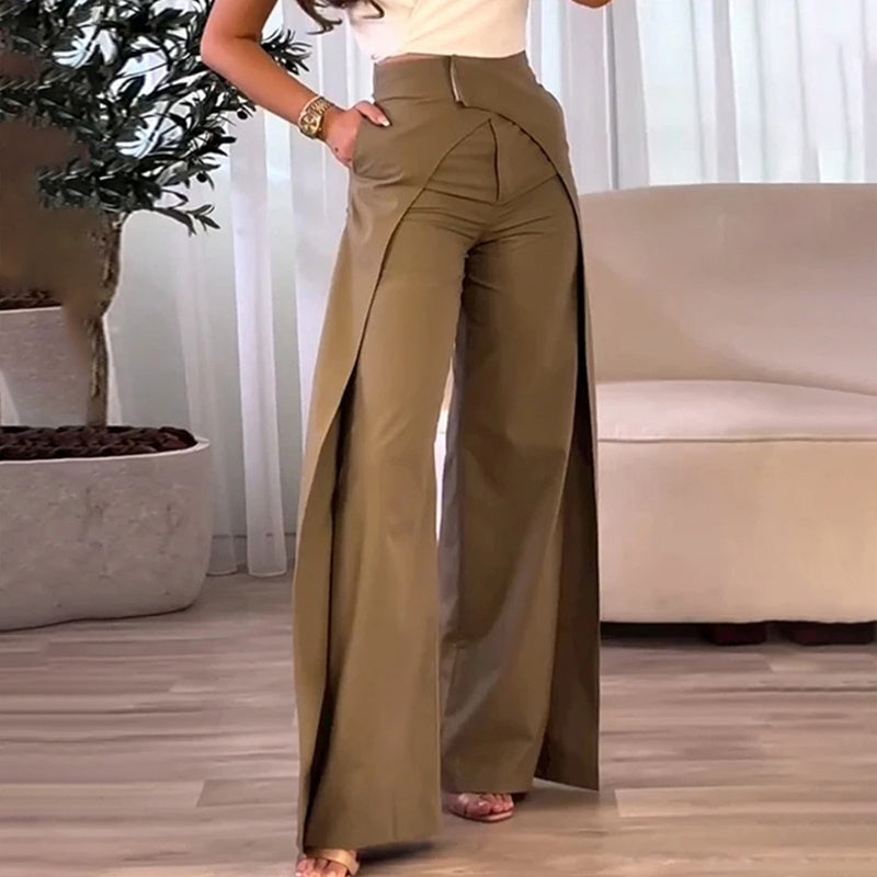 Women's Solid Color High-Waisted Wide-Leg Pants