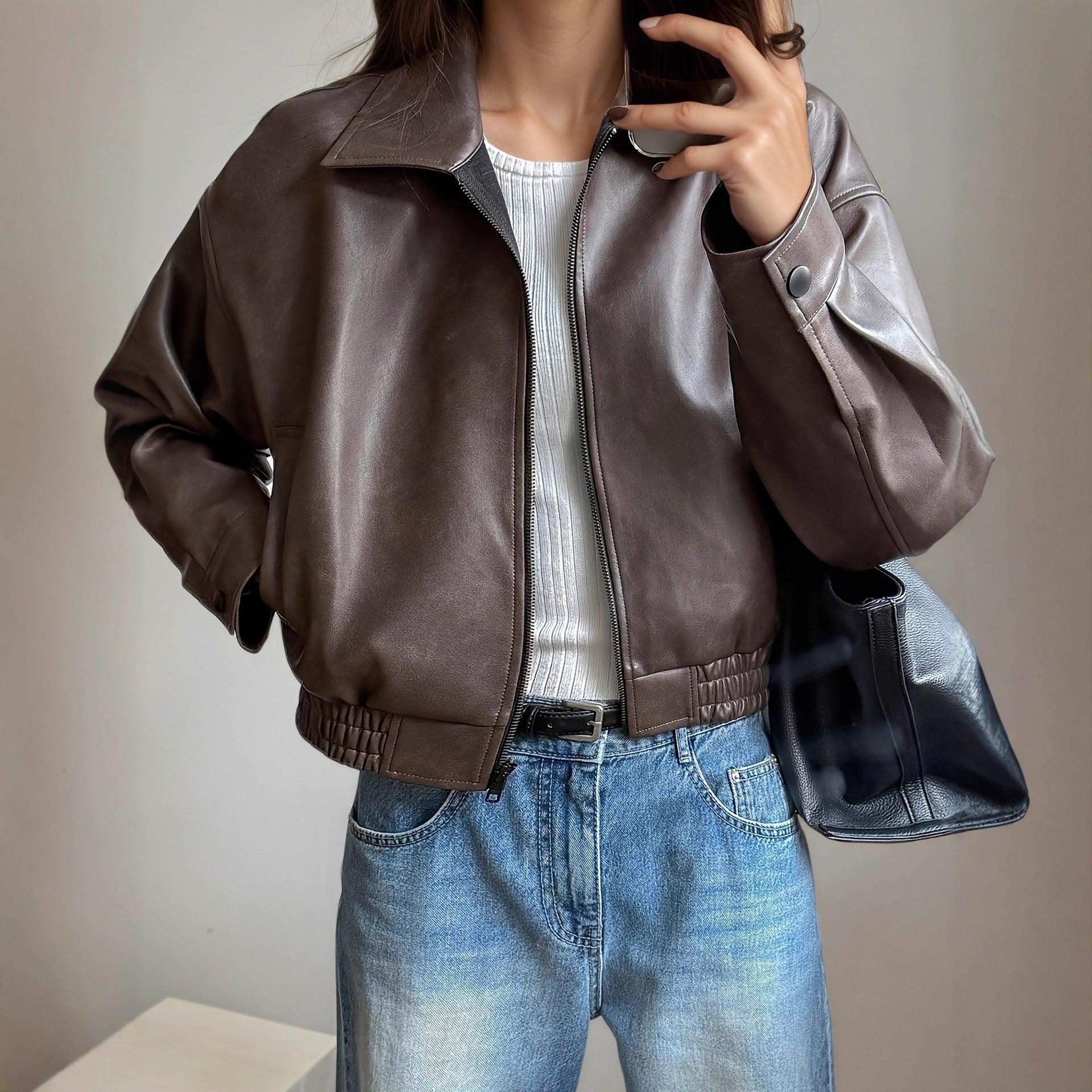 Retro Long-sleeved Leather Jacket