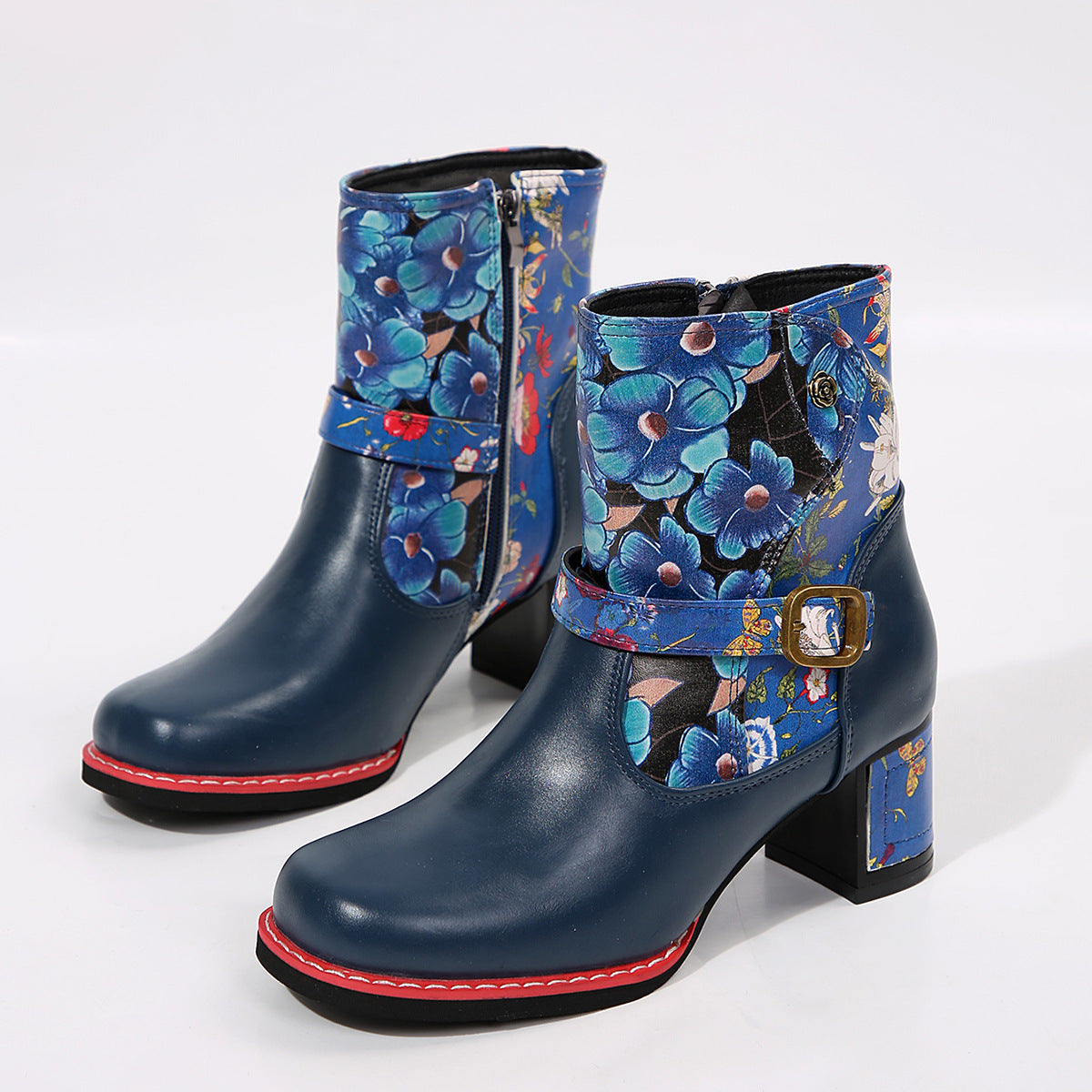 Women's Printed Stitching Thick Bottom Bootie