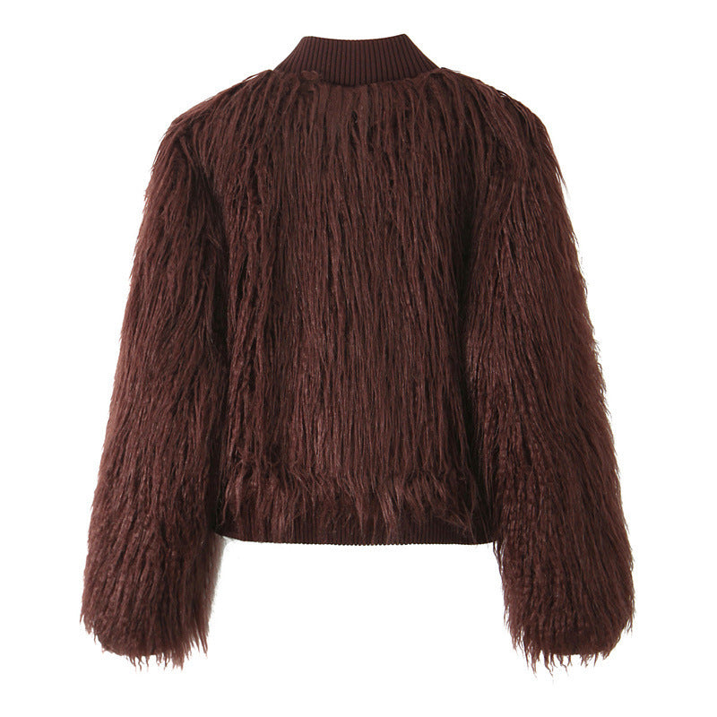 Women's Artificial Fur Effect Knitted Jacket