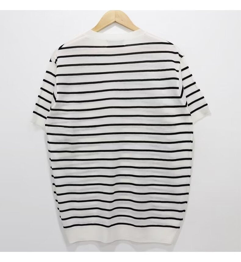 Half Sleeve Striped Short Sleeve Summer Casual Knitted Top
