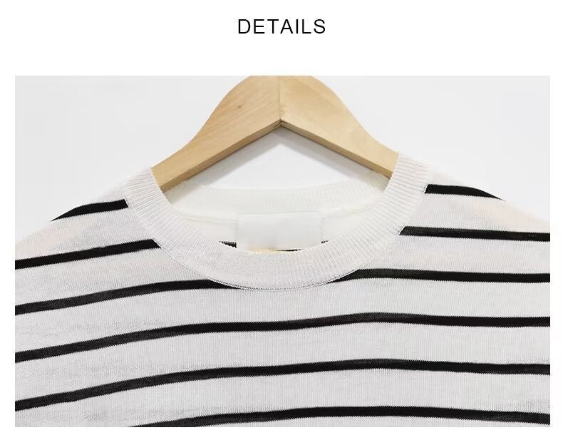 Half Sleeve Striped Short Sleeve Summer Casual Knitted Top