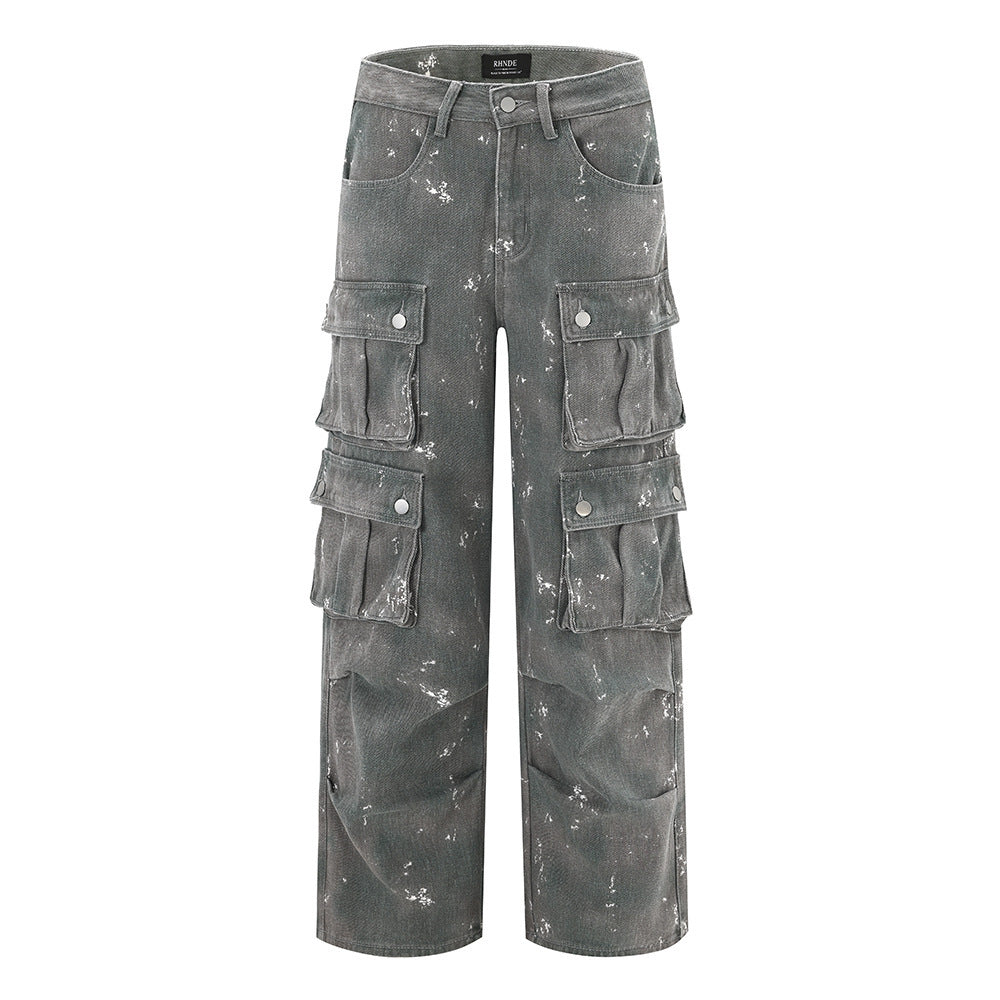 Splash-ink Denim Cargo-Trousers Workwear For Men