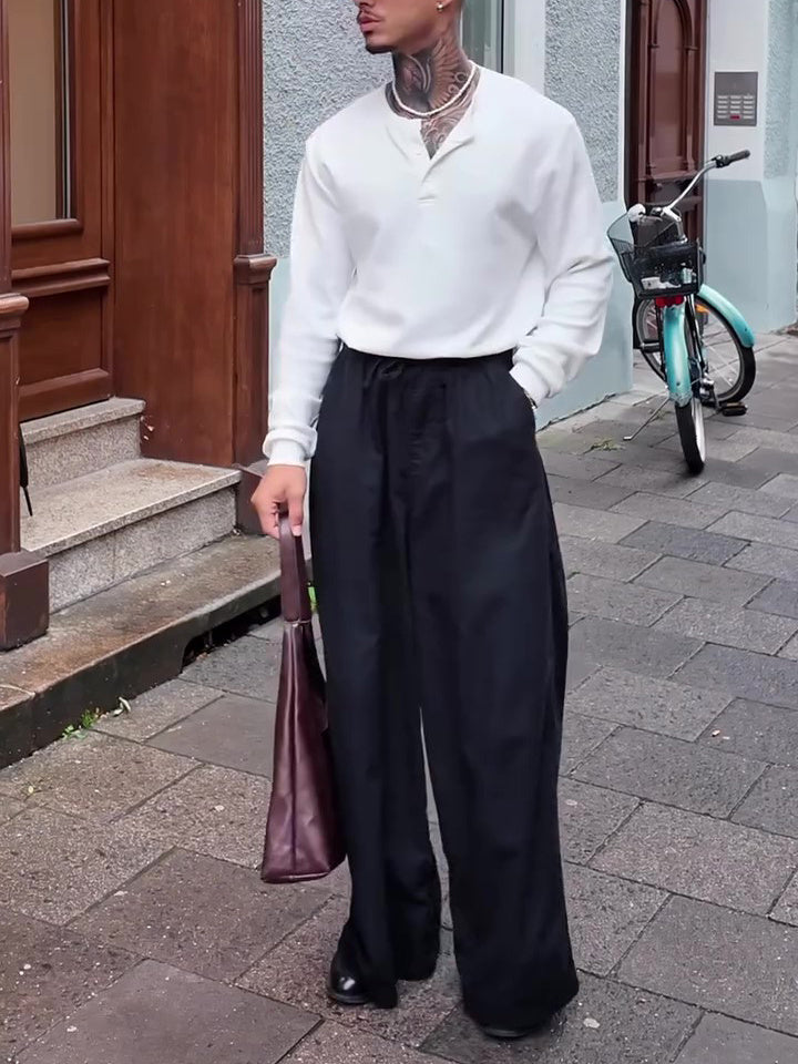 Men's Casual Elastic Waist Wide Leg Pants