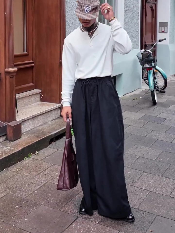 Men's Casual Elastic Waist Wide Leg Pants