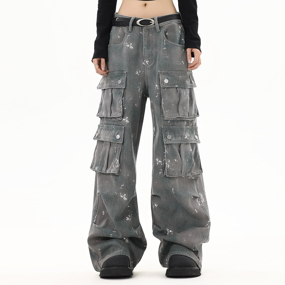 Splash-ink Denim Cargo-Trousers Workwear For Men
