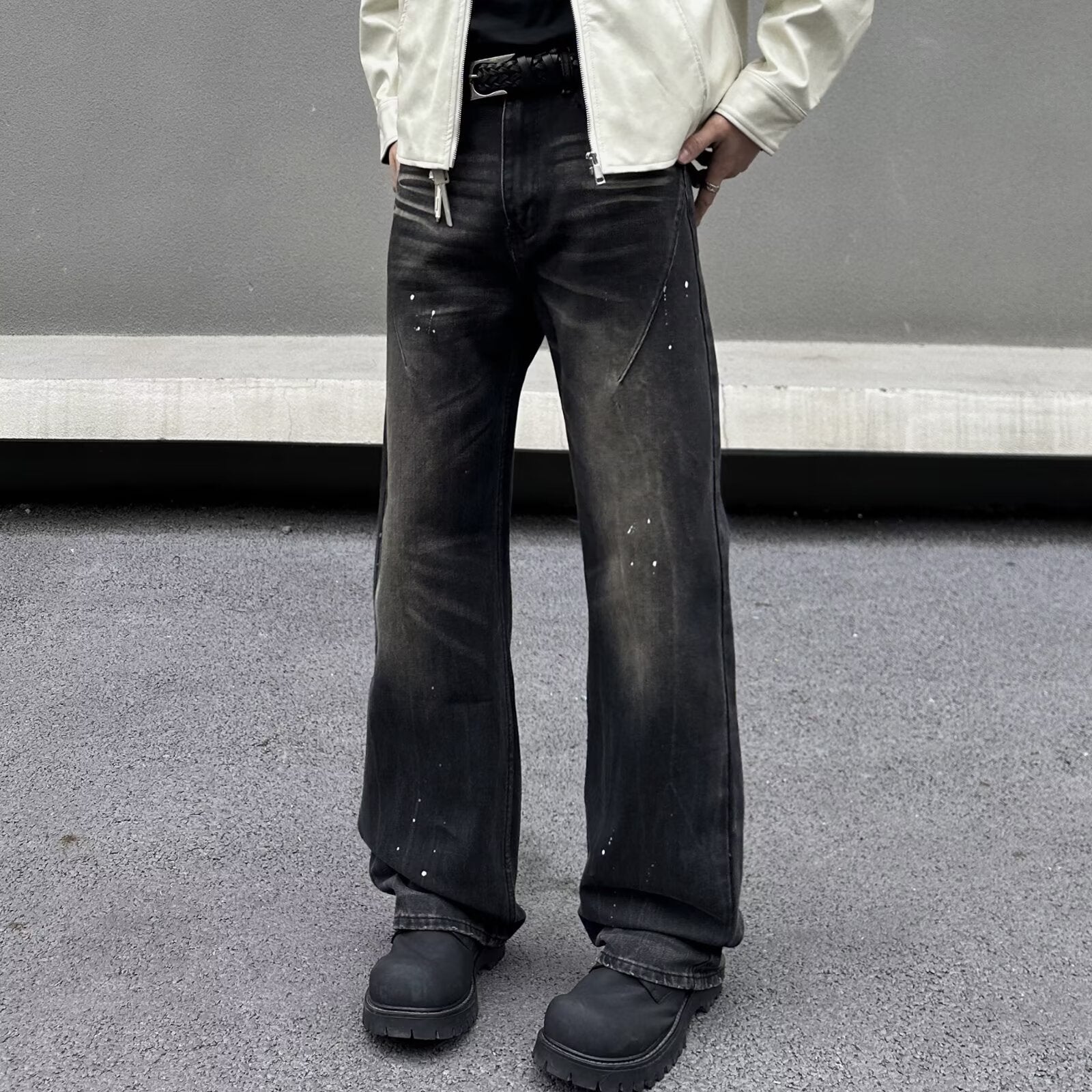 Men's Retro Washed Black Jeans