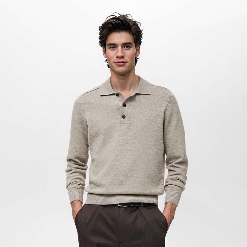 Men's Long Sleeve Polo Shirt - Sweater Solid Color