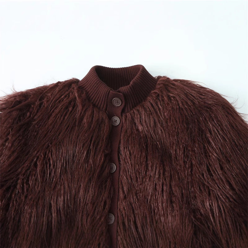 Women's Artificial Fur Effect Knitted Jacket