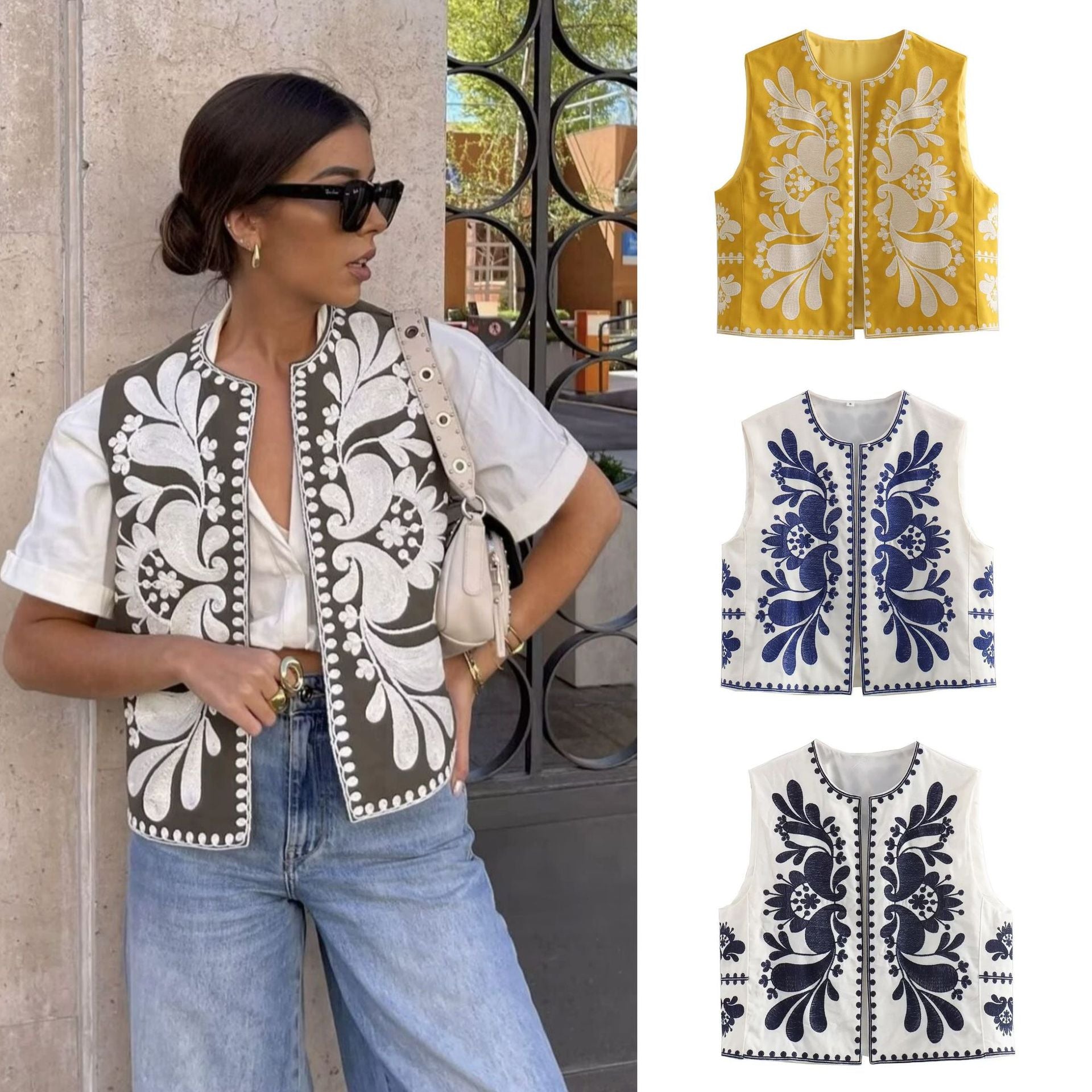 Sleeveless Embroidered Vest Women's Top