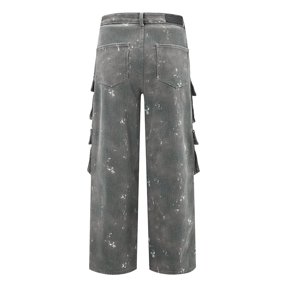 Splash-ink Denim Cargo-Trousers Workwear For Men