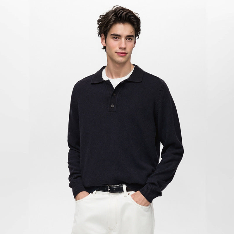 Men's Long Sleeve Polo Shirt - Sweater Solid Color