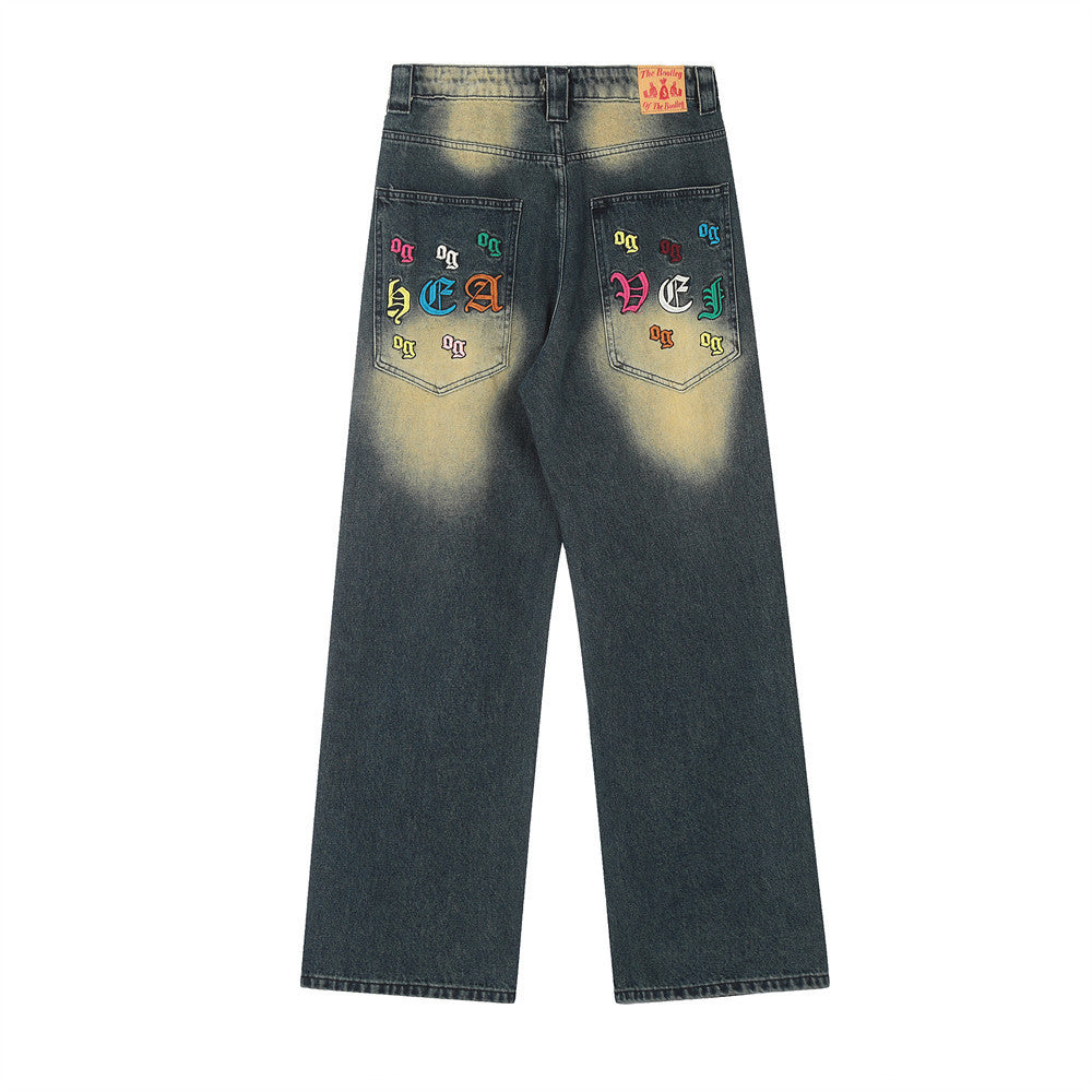 Og Embroidered Loose Jeans For Men