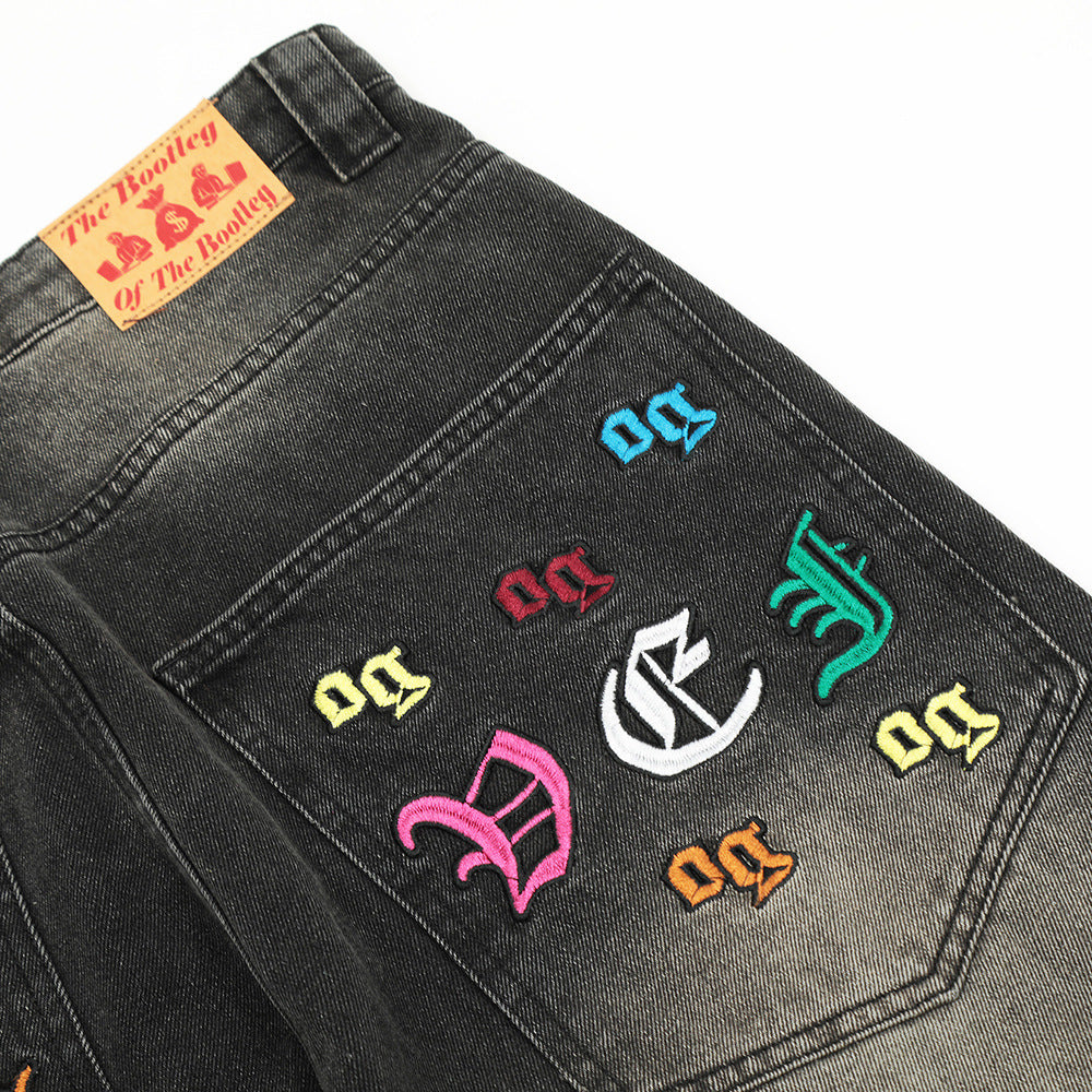 Og Embroidered Loose Jeans For Men