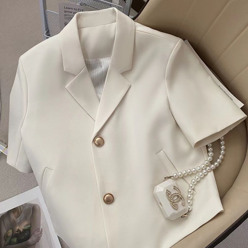 Women's Creamy-white Short-sleeved Jacket