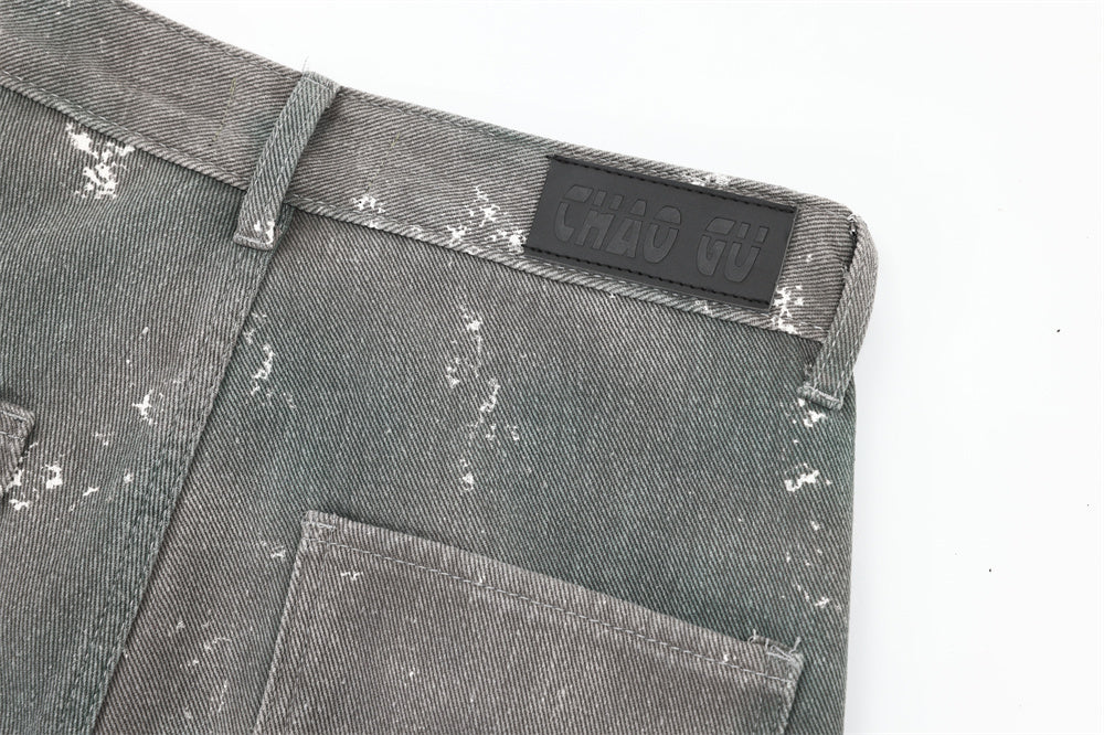 Splash-ink Denim Cargo-Trousers Workwear For Men