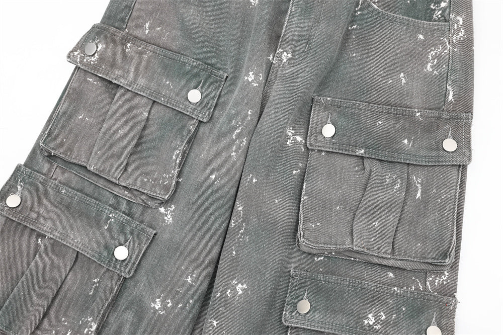 Splash-ink Denim Cargo-Trousers Workwear For Men