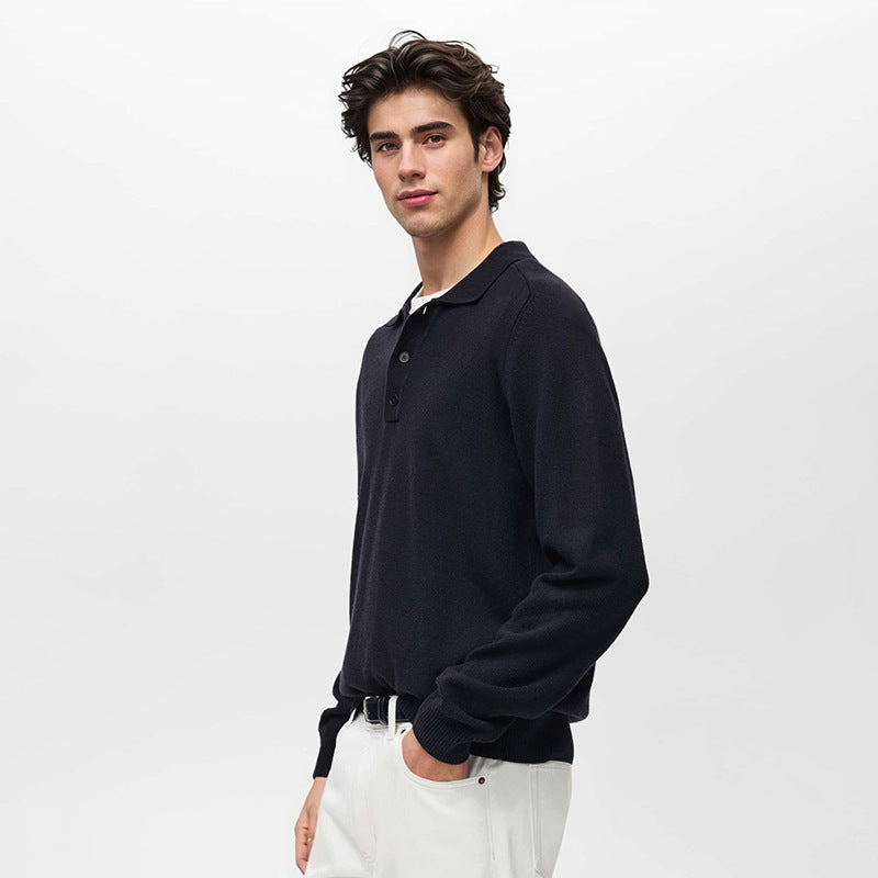 Men's Long Sleeve Polo Shirt - Sweater Solid Color